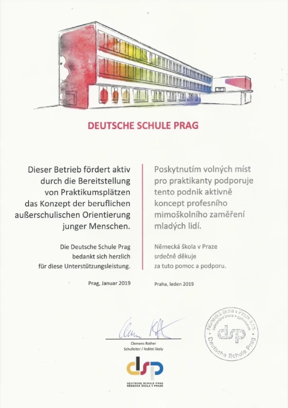 Deutsche Schule Prag – Danksagung